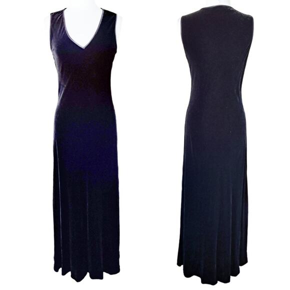 DKNY Vintage 90s Black Velvet Maxi Dress Sleeveless V-neck - Picture 1 of 11
